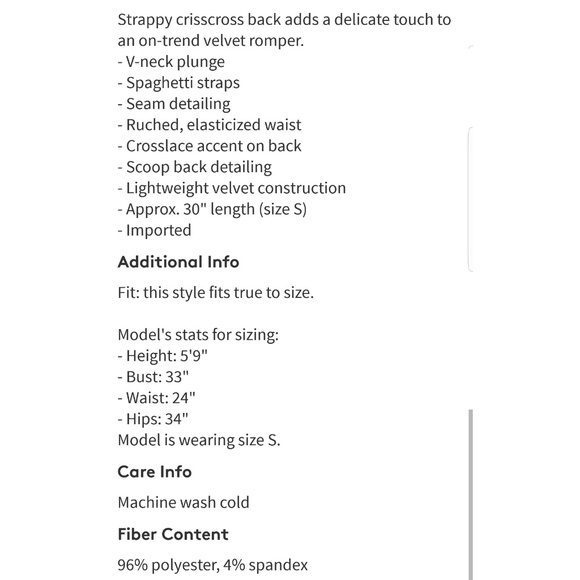 🎉HP🎉Sam Edelman Velvet Strappy Back Romper - Picture 8 of 8